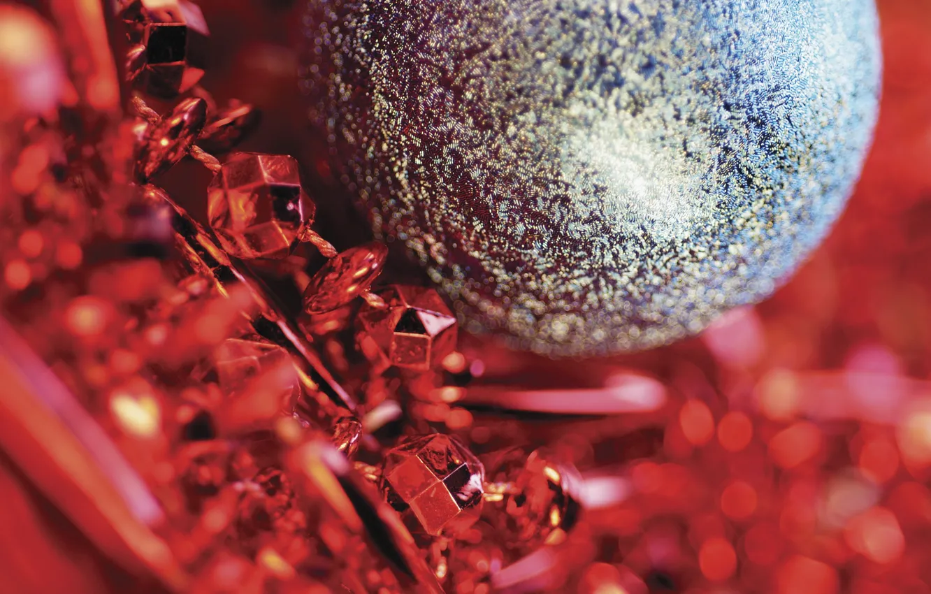 Фото обои украшения, красный, праздник, голубой, блеск, новый год, шарик, бусы