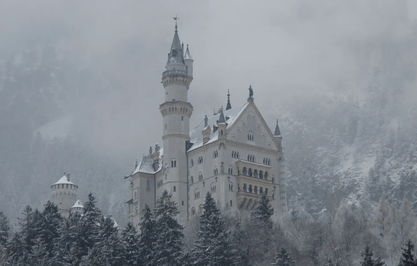 Фото обои зима, снег, горы, замок