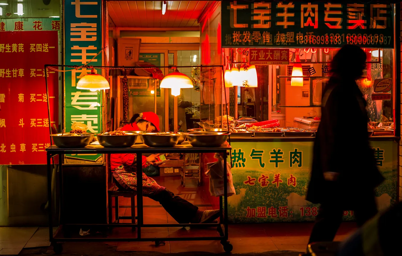 Фото обои люди, Китай, Шанхай, питание, магазин, быт, в центре города
