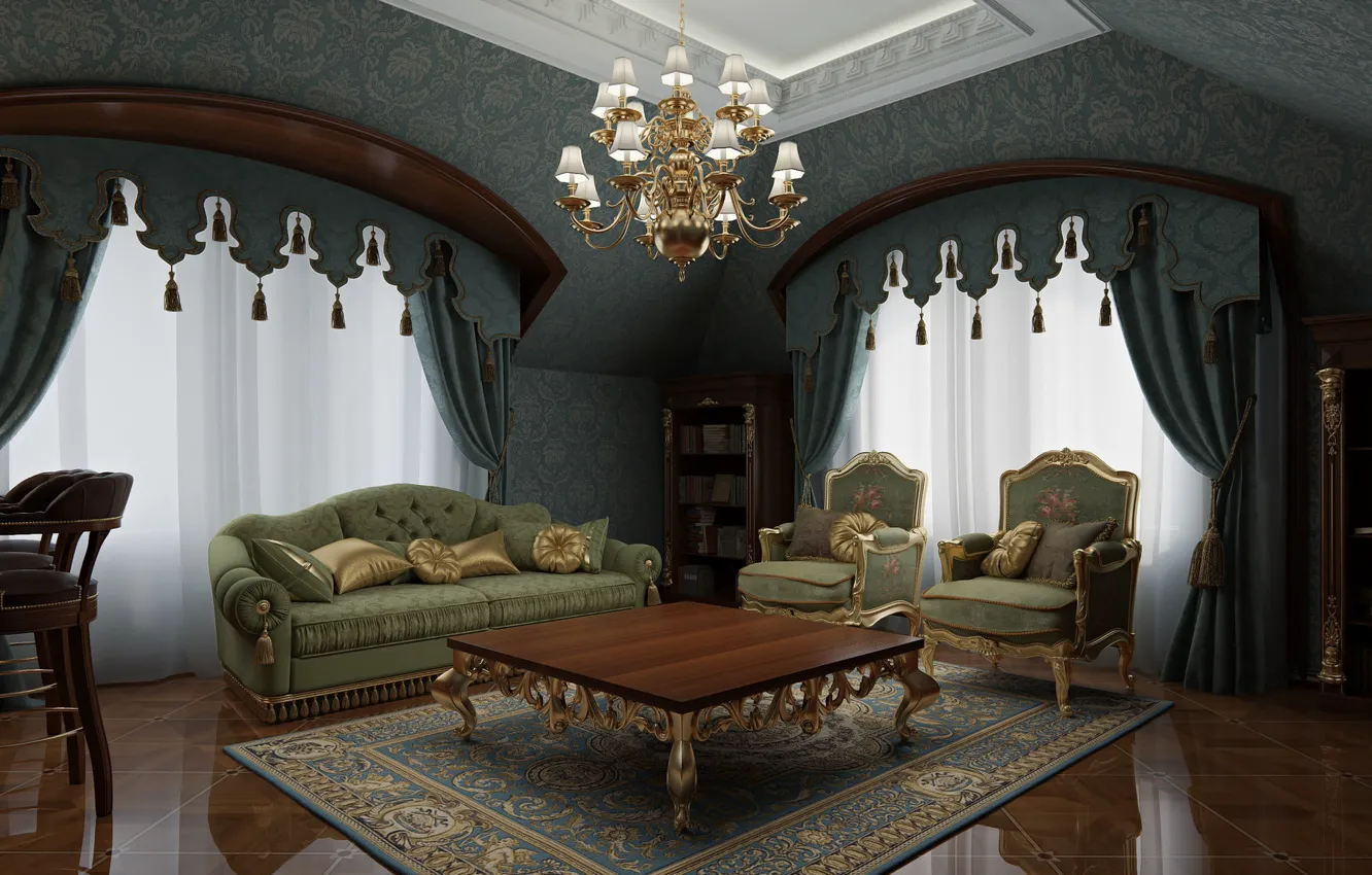 Фото обои мебель, интерьер, помещение, Classical Interior, mansarda