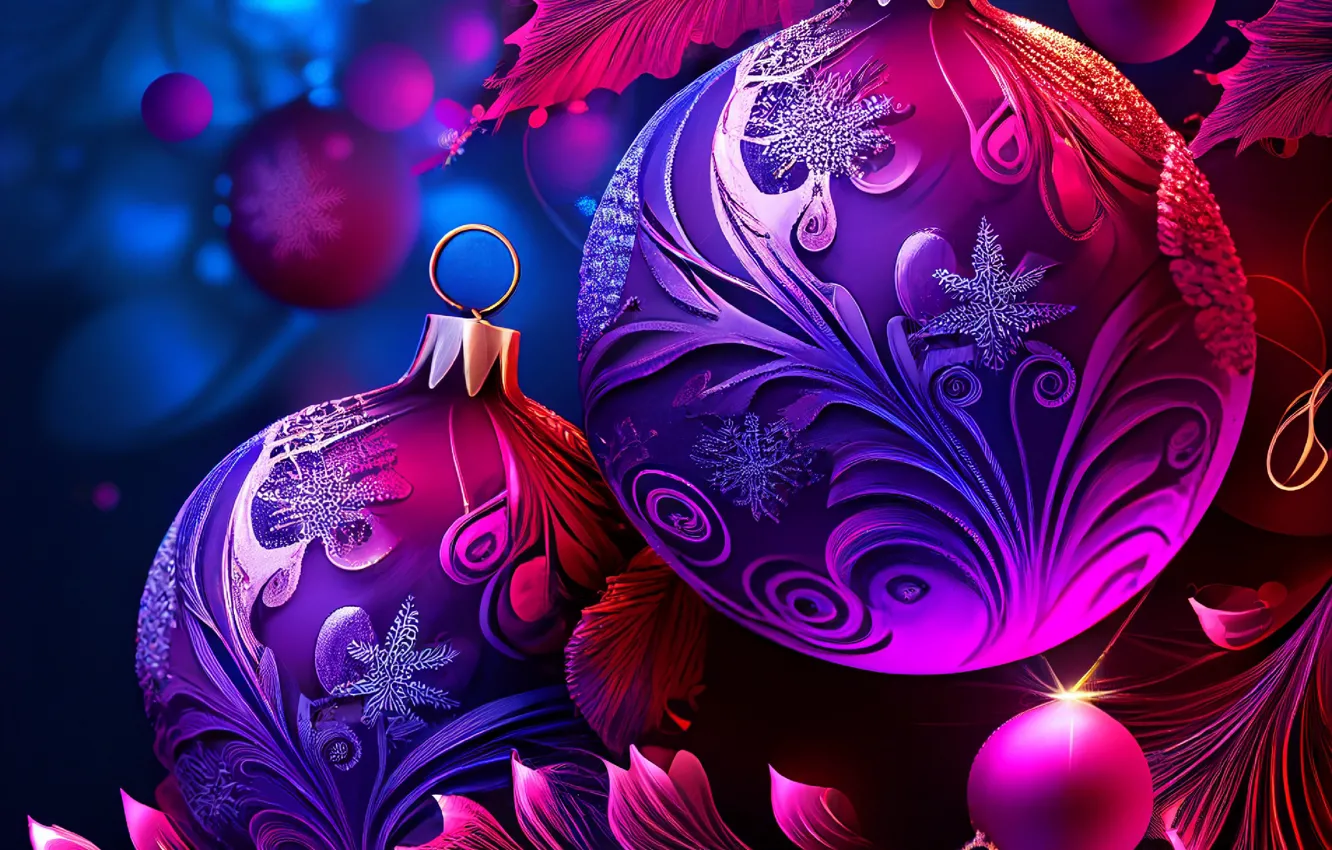 Фото обои шарики, свет, сияние, шары, узор, графика, Рождество, Новый год