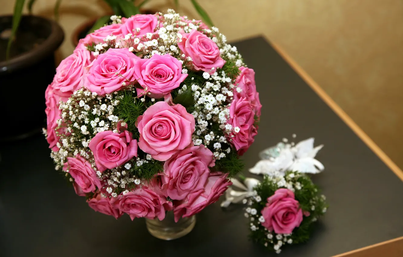 Фото обои романтика, розы, букет, нежные, розовые, свадьба, beautiful, lovely