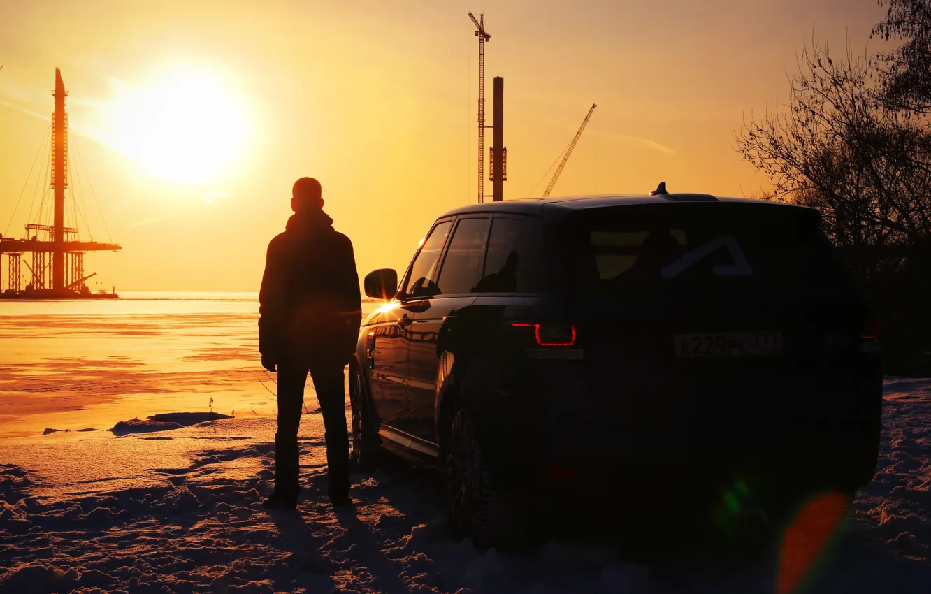Фото обои авто, закат, мужчина, Range Rover, корма, Понторезка, Pontorezka, Константин Заруцкий
