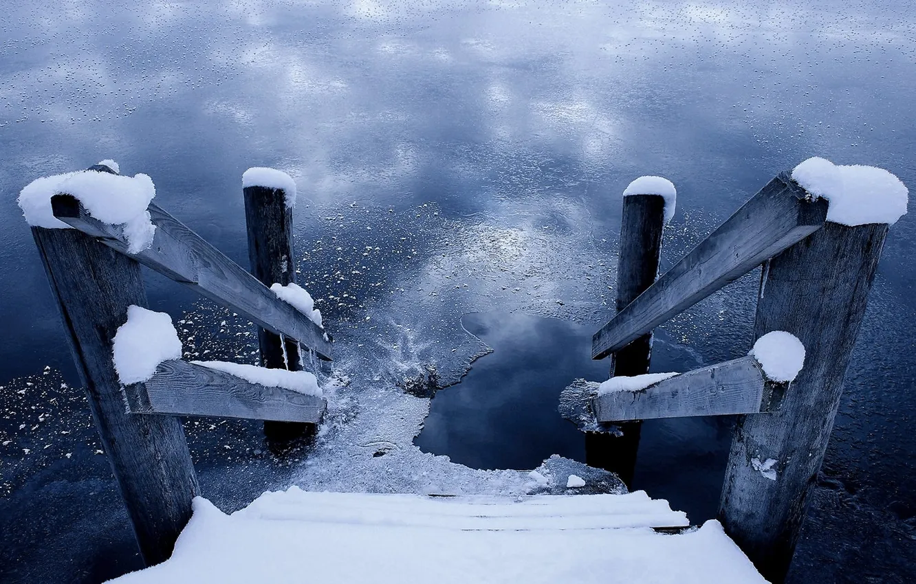 Фото обои лед, вода, снег, лестница