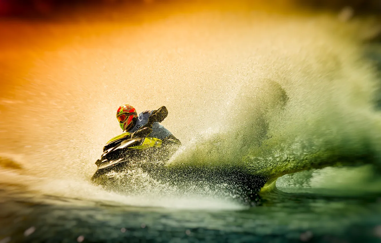 Фото обои вода, брызги, спорт, гонщик, водный мотоцикл