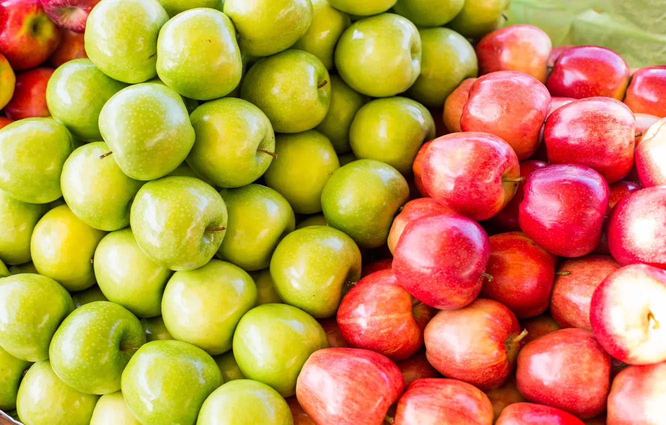Фото обои яблоки, зеленые, красные, фрукты