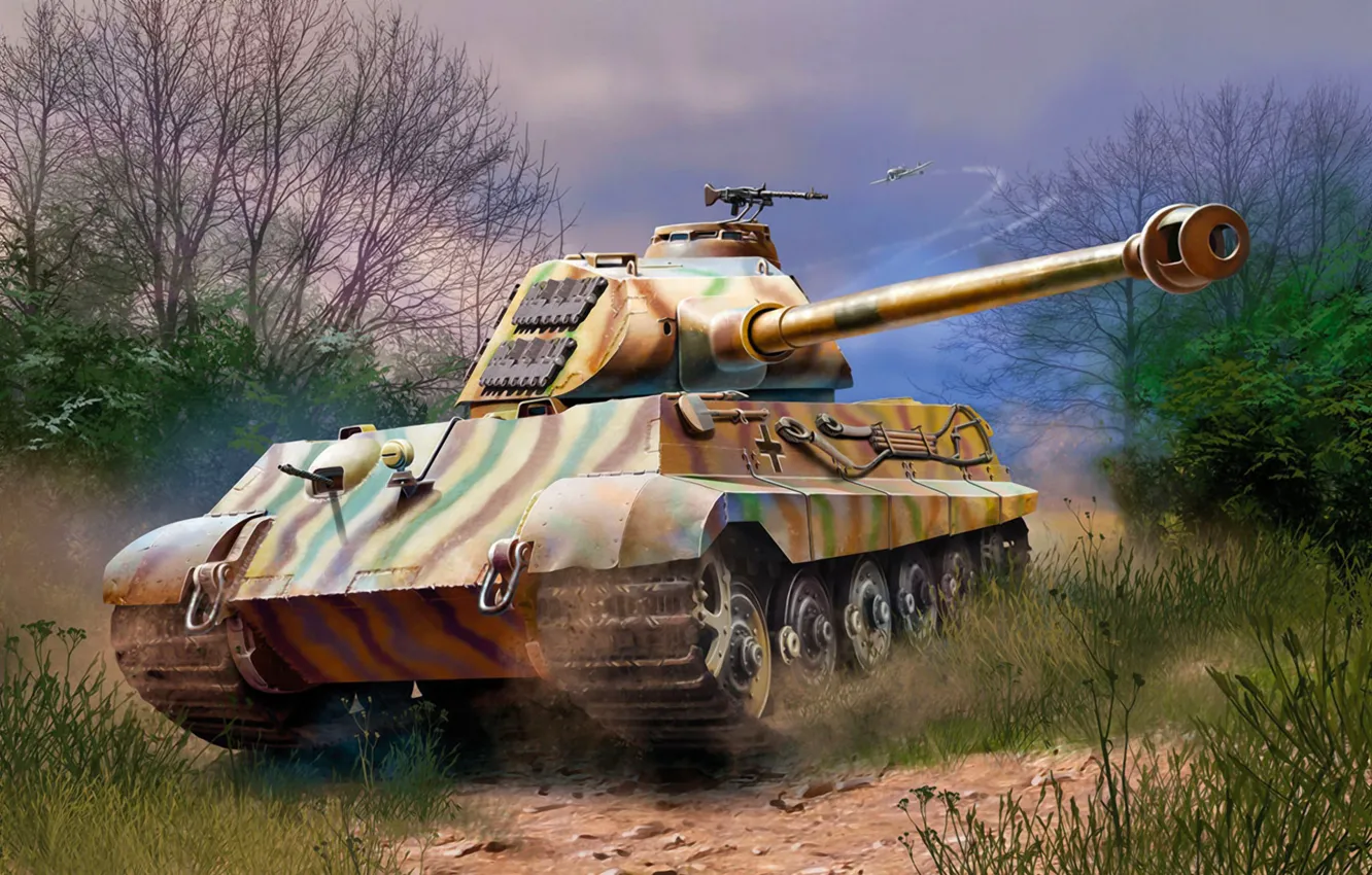 Фото обои war, art, painting, tank, ww2, TIGER II AUSF.B