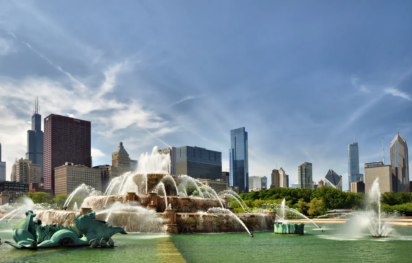 Фото обои город, парк, Чикаго, фонтаны, Иллиноис