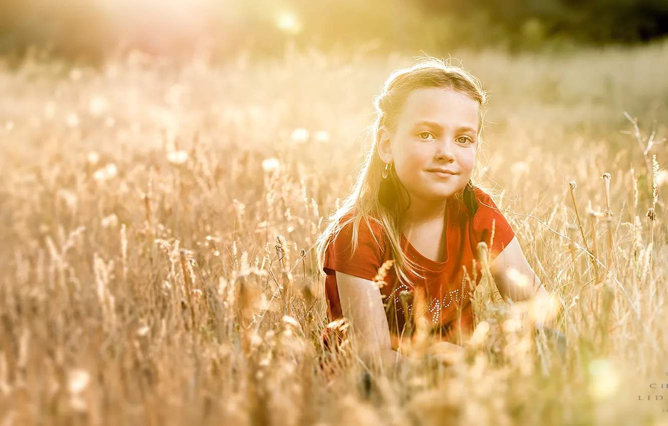 Фото обои поле, лето, настроение, девочка