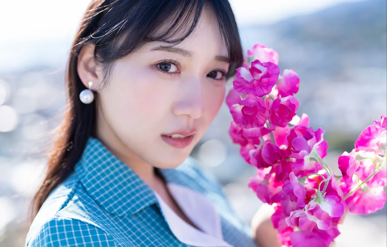 Фото обои Beautiful, Asian, Model, Flower, Woman, Pearl, Cute, Pretty