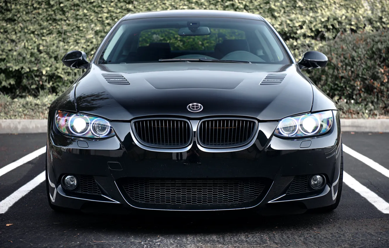 Фото обои чёрный, бмв, BMW, парковка, black, Coupe, 335i, E92