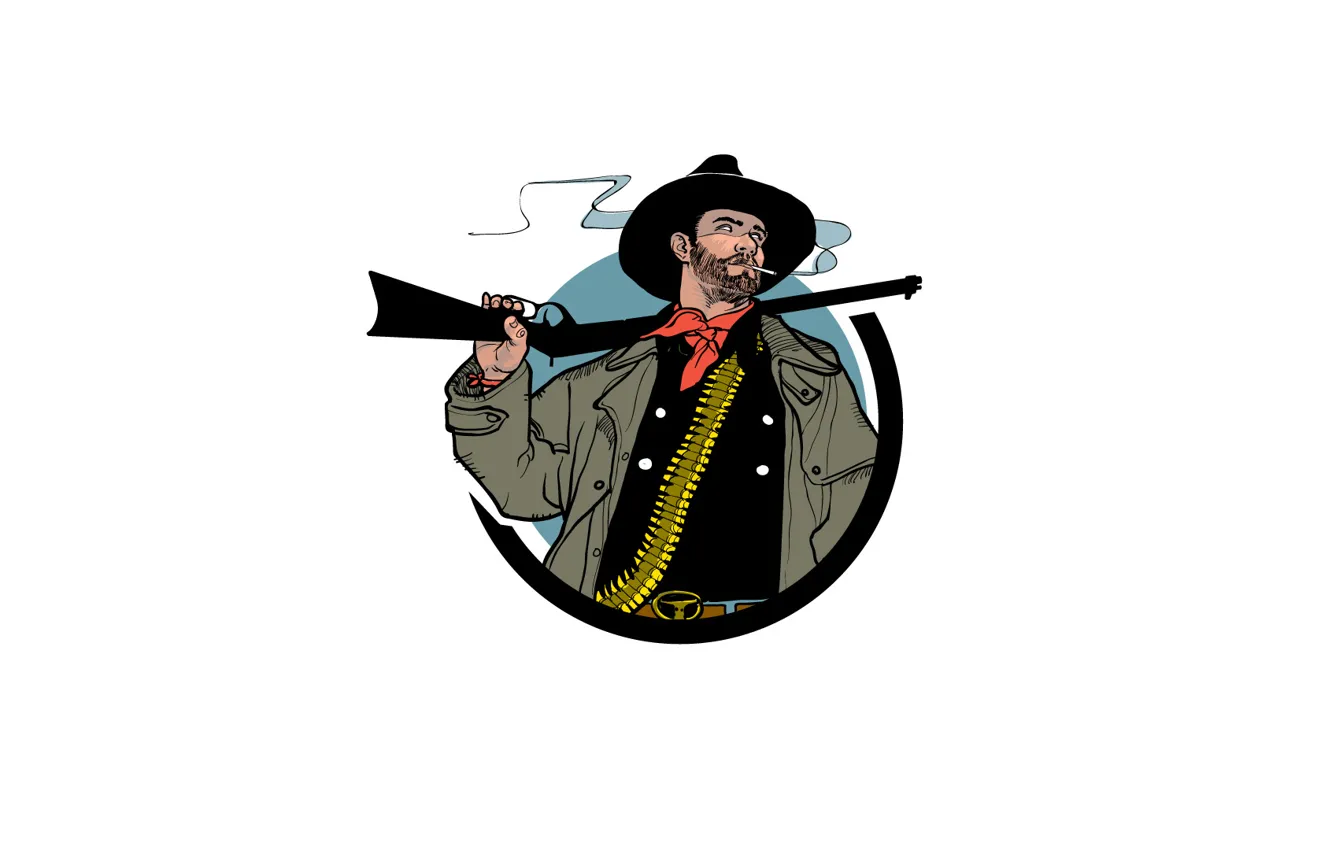Фото обои оружие, дым, шляпа, сигарета, ковбой, винтовка
