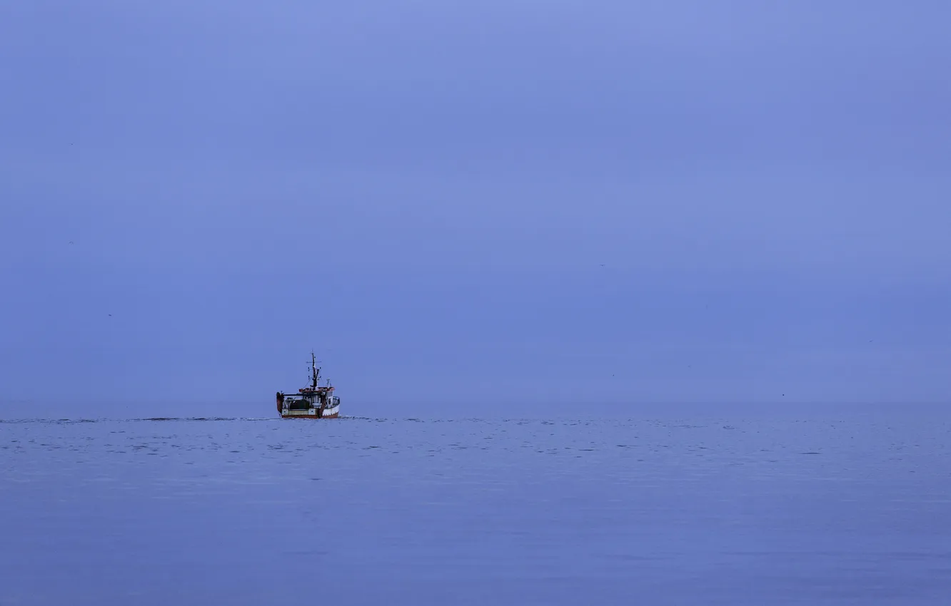 Фото обои море, небо, синий, лодка, рыбалка, горизонт, бесконечность