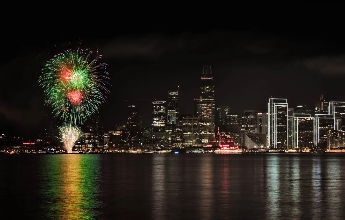 Фото обои city, night, fireworks