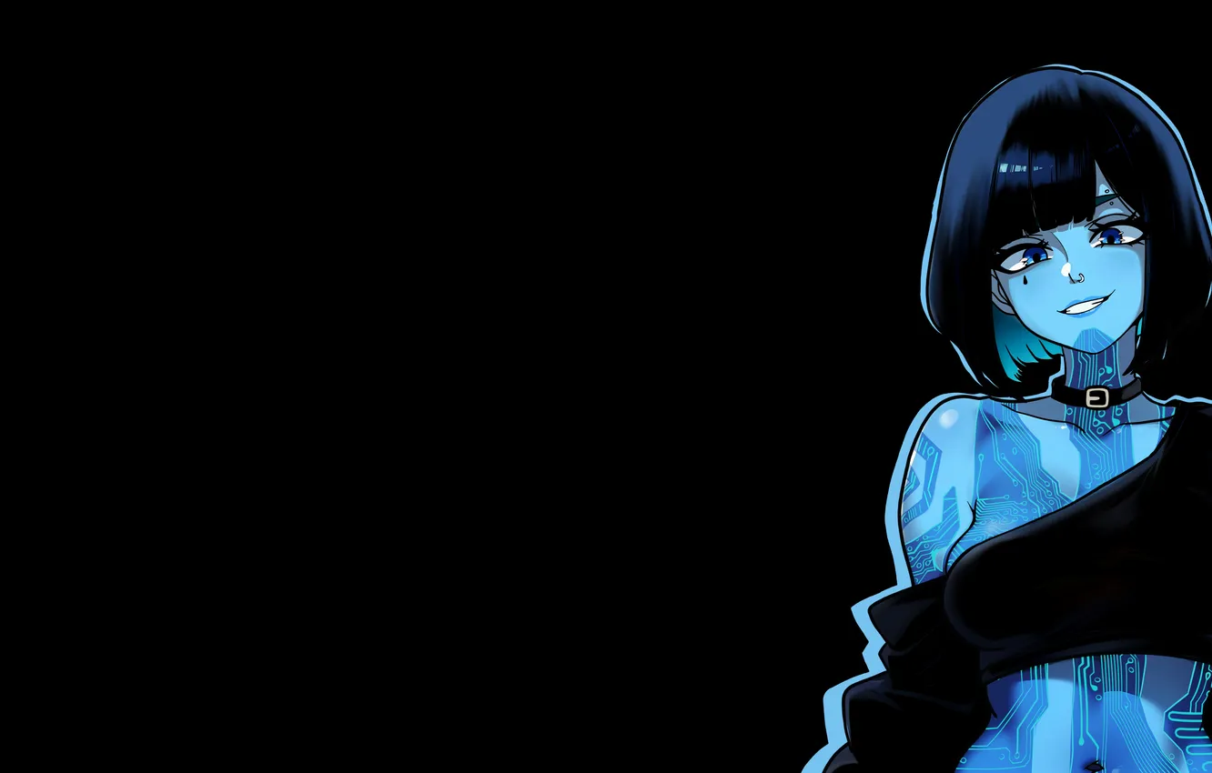 Фото обои Halo, Аниме, черный фон, Anime, Хало, Cortana, Кортана, видео игры