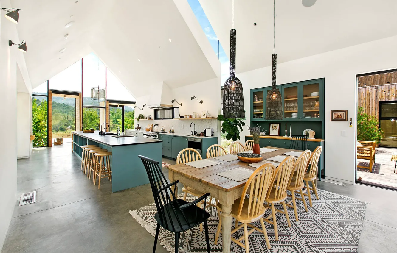 Фото обои интерьер, кухня, обеденная зона, Ojai Farmhouse