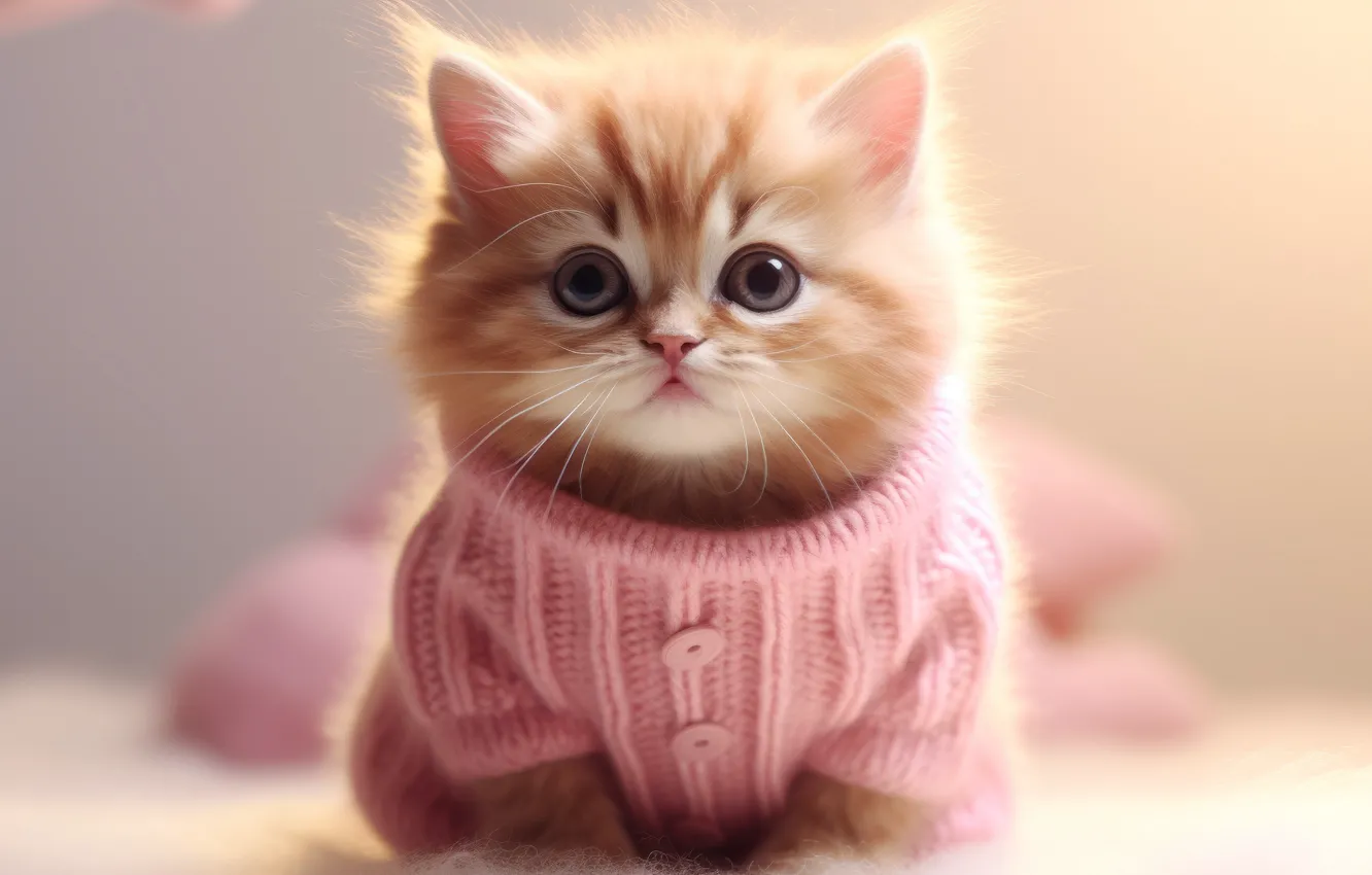 Фото обои animals, cats, digital art, fur, whiskers, sweater, depth of field, looking at viewer