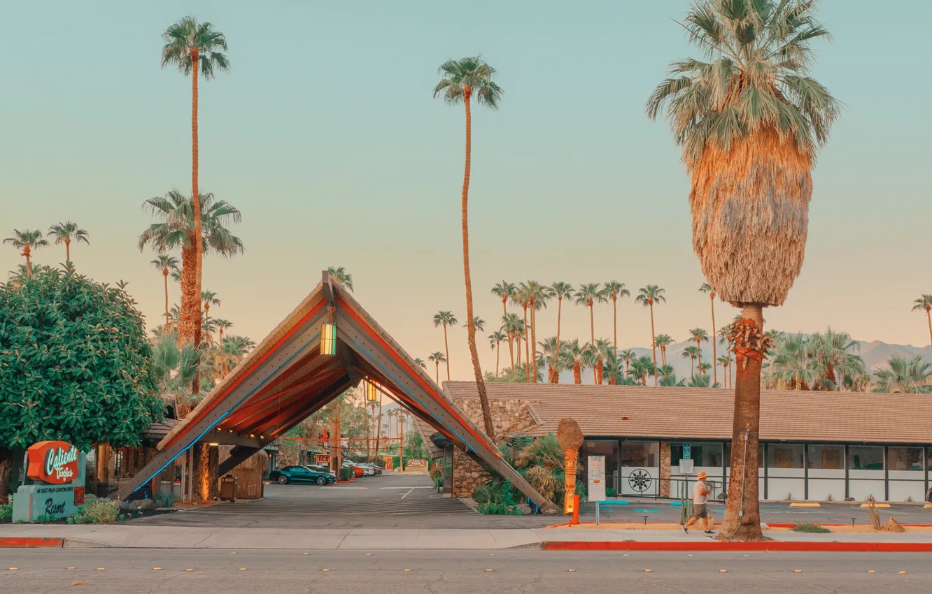 Фото обои дорога, пальмы, транспорт, строения, ONCE UPON A TIME IN CALIFORNIA