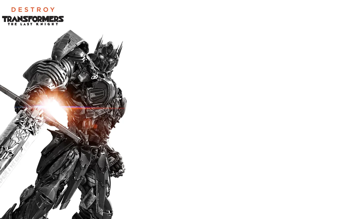 Фото обои фантастика, меч, белый фон, черно-белое, постер, Optimus Prime, Transformers: The Last Knight, Трансформеры: Последний рыцарь