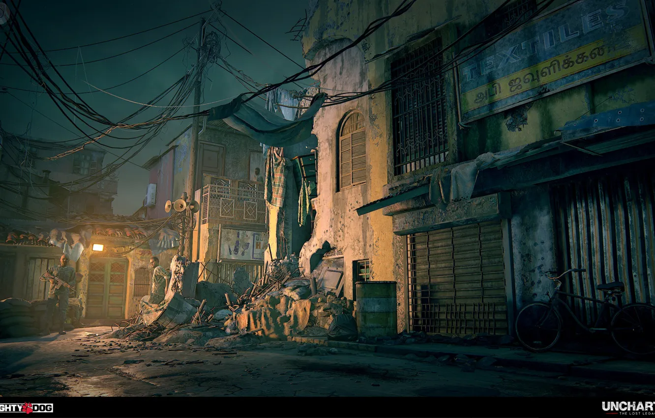 Фото обои велосипед, мусор, улица, Uncharted The Lost Legacy, Occupied City