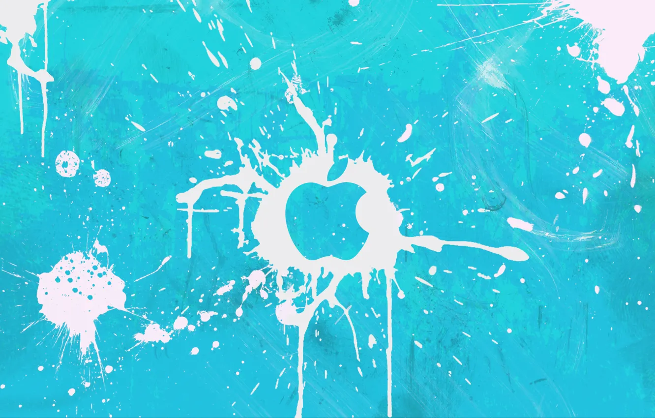 Фото обои брызги, белое, голубое, клякса, apple, яблоко