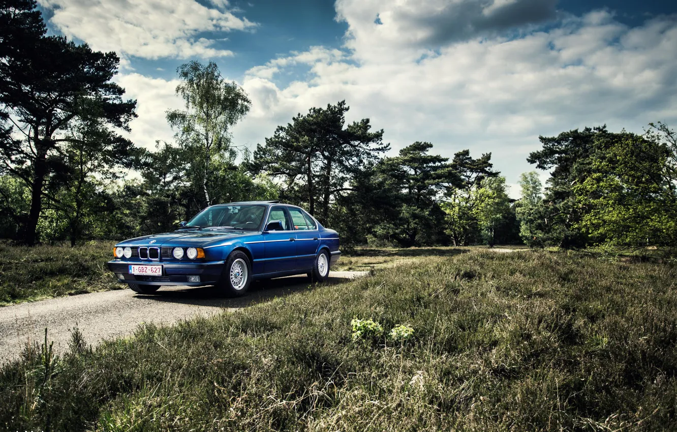 Фото обои BMW, Классика, Синяя, БМВ, E34, 535i