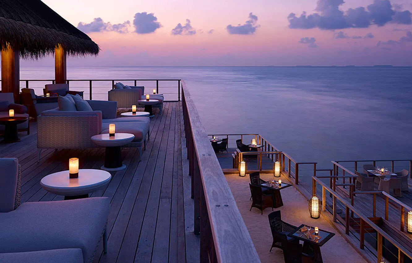 Фото обои ocean, evening, overlooking, resort, dinner, dusk on a tropical isl