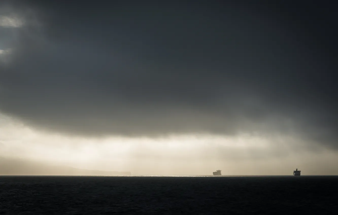 Фото обои море, пейзаж, туман, корабли