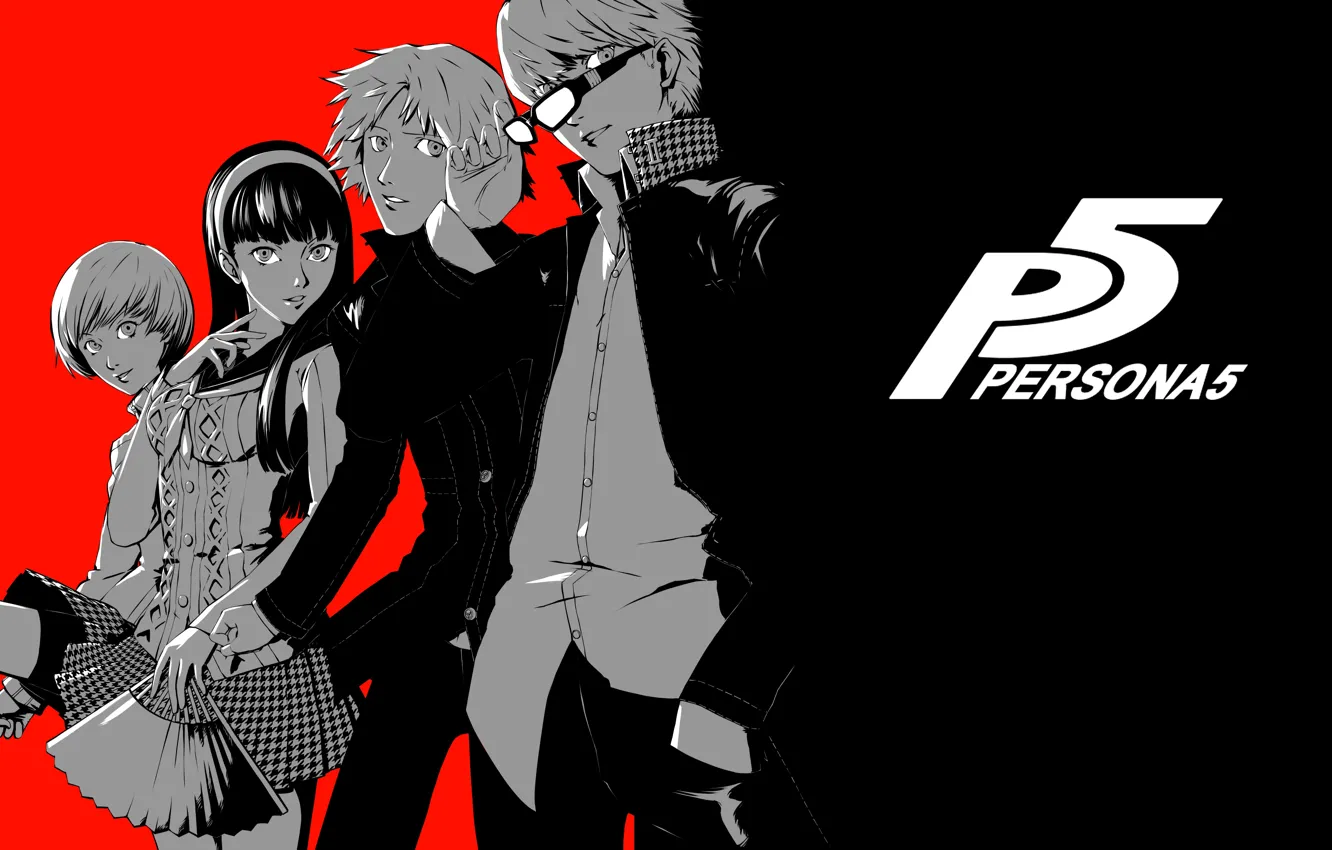 Фото обои белый, красный, чёрный, персонажи, Persona 5, Персона 5