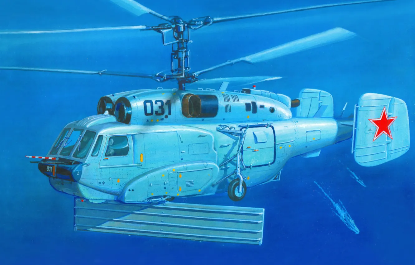 Фото обои море, небо, рисунок, корабли, вертолёт, советский, ВМФ СССР, дозора