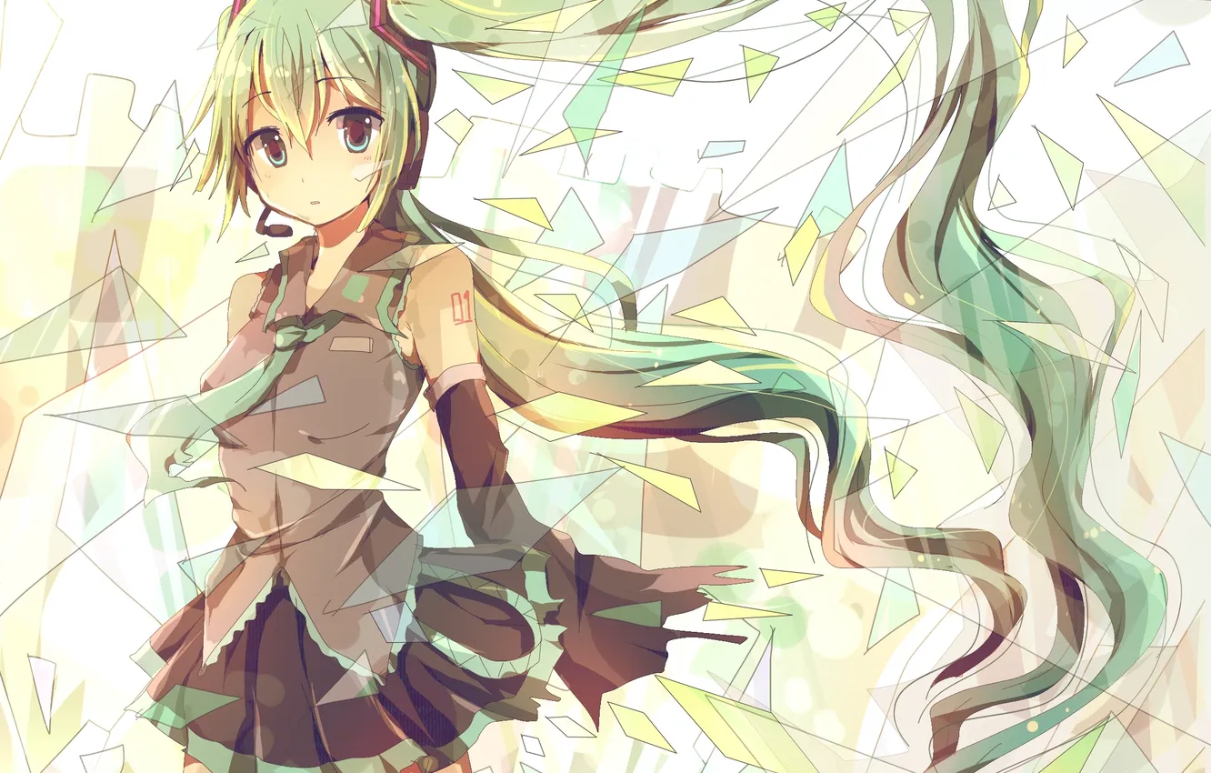 Фото обои девушка, арт, vocaloid, hatsune miku, вокалоид, микрофонб школьная форма