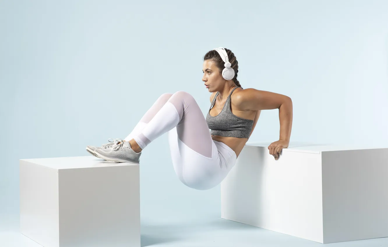 Фото обои woman, young, headphones, exercising