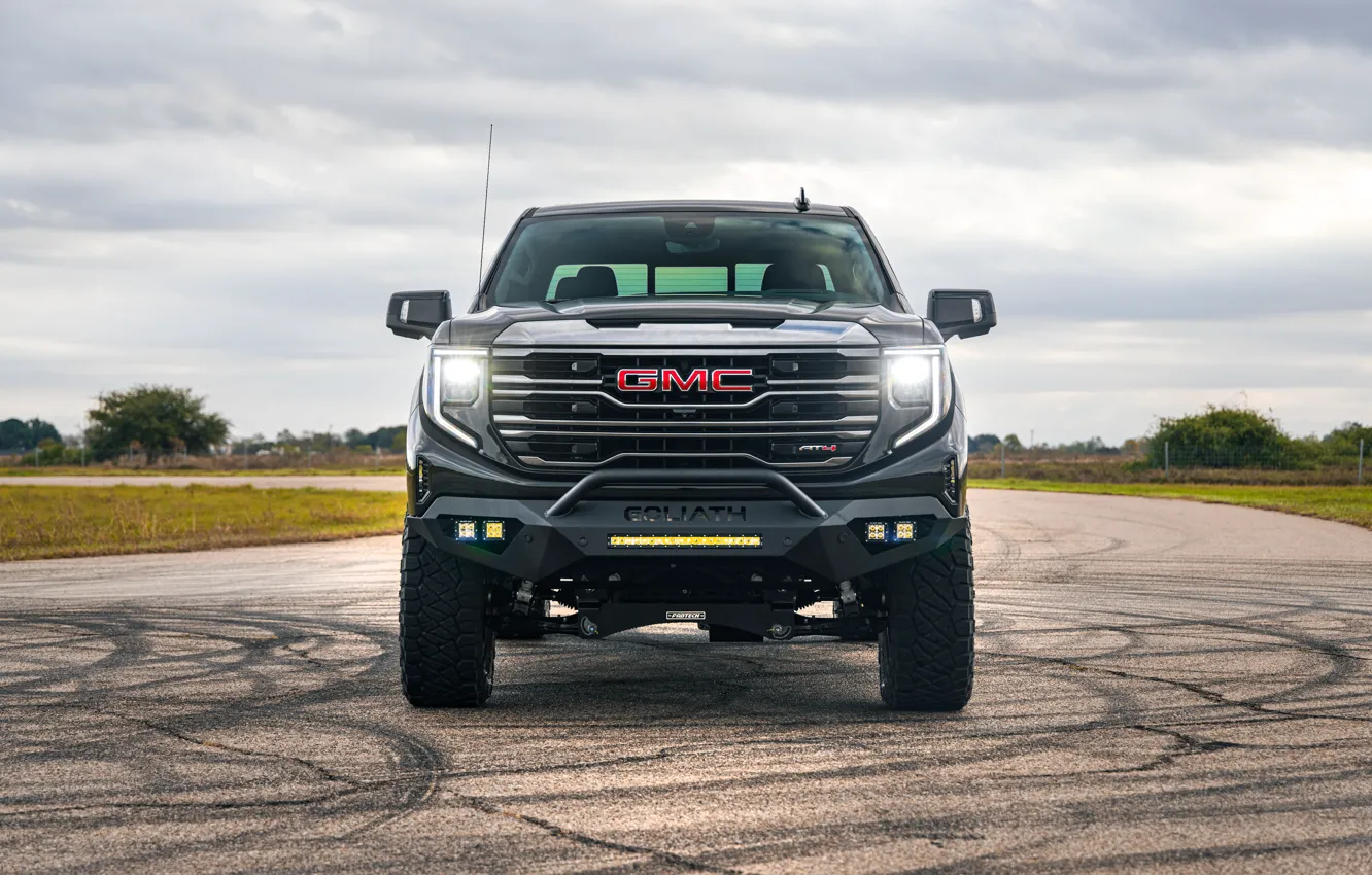 Фото обои вид спереди, GMC, Hennessey, Sierra, Off-Road, 2023, Goliath 650, GMC Sierra AT4