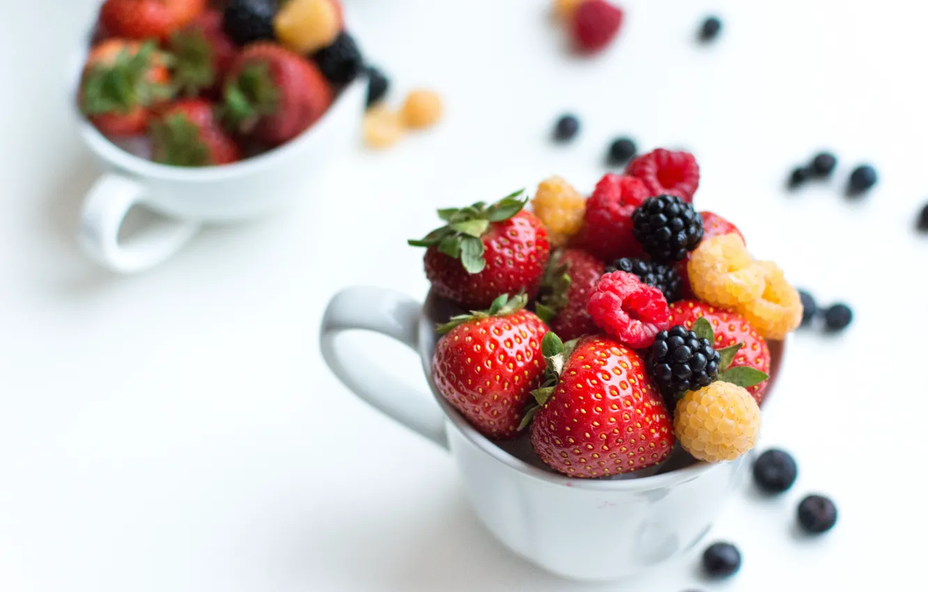 Фото обои ягоды, малина, colorful, клубника, фрукты, cup
