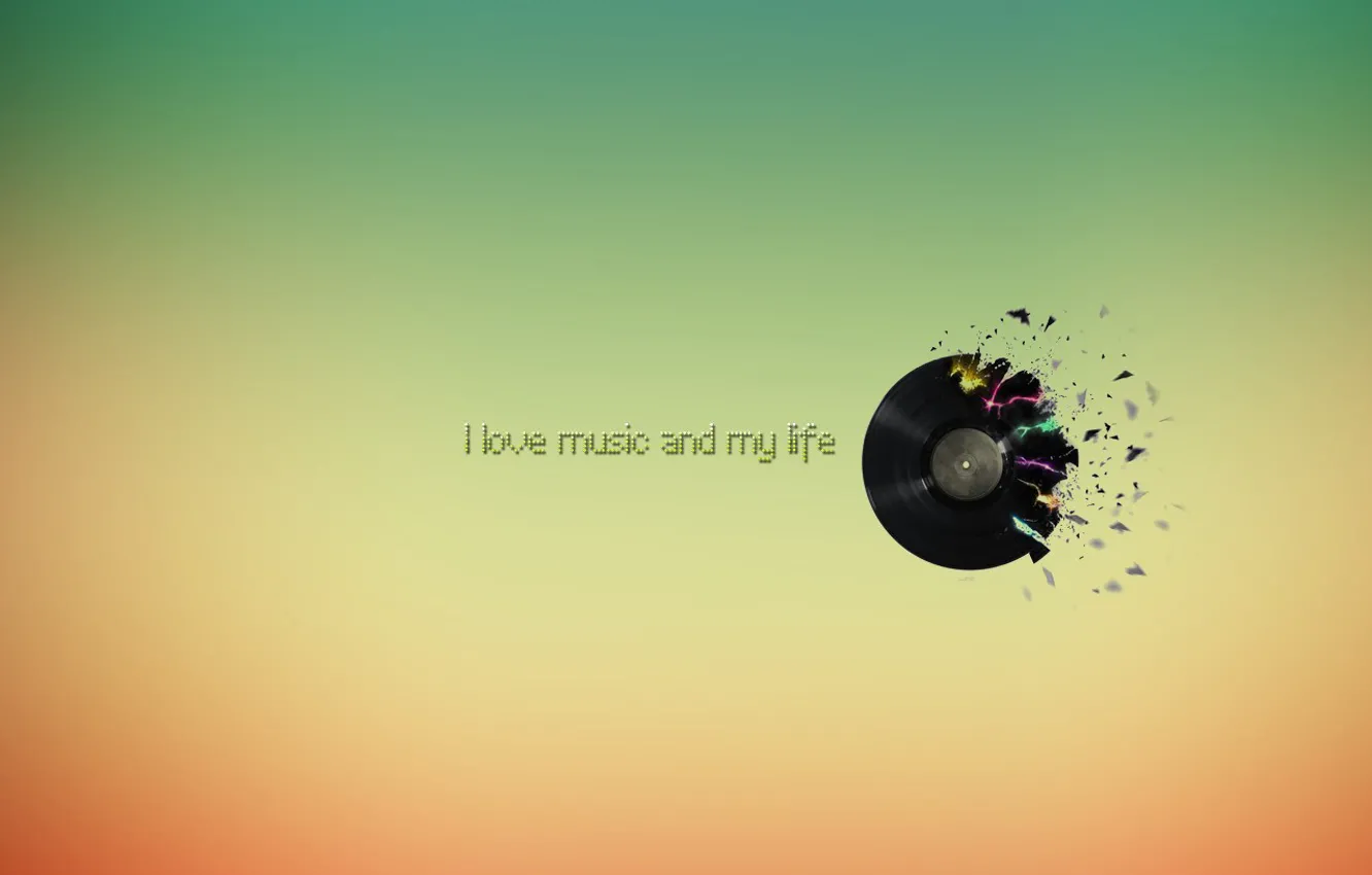 Фото обои цвет, пластинка, I love music and my life