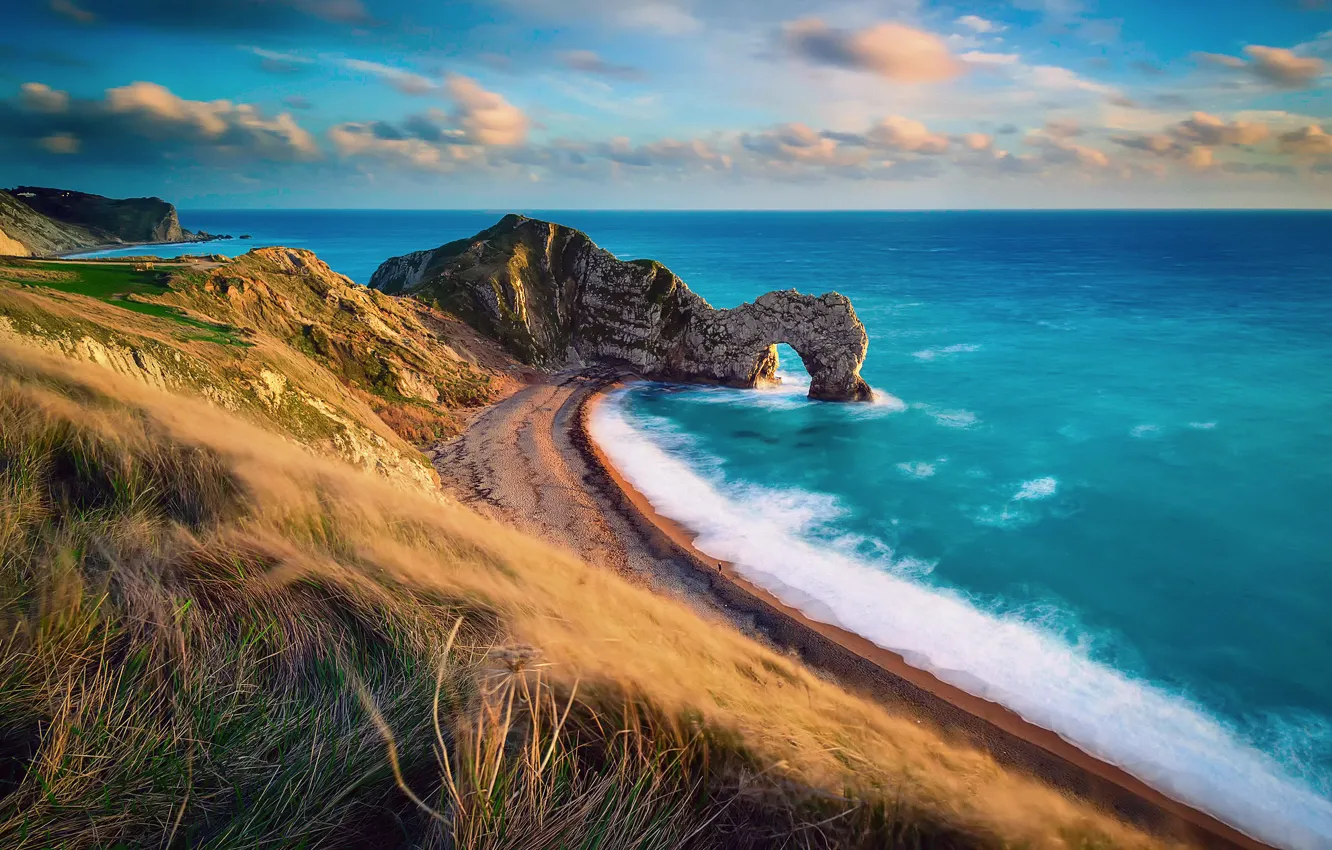 Фото обои Англия, Дорсет, Юрское побережье, естественные известняковые скальные ворота Дердл-дор