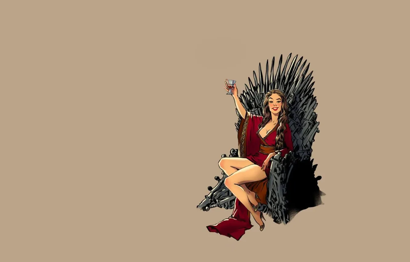 Фото обои fantasy, vintage, pinup, minimalism, background, Game of Thrones, Cersei Lannister, throne
