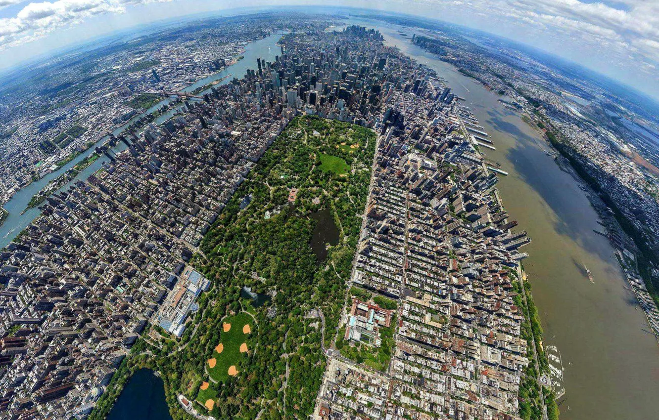 Фото обои Небо, Дома, Нью-Йорк, Город, США, New York, Центральный парк, Central Park