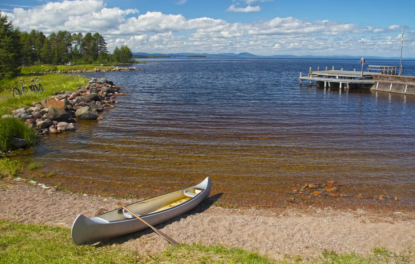 Фото обои вода, природа, фото, побережье, лодка, Швеция, Dalarna