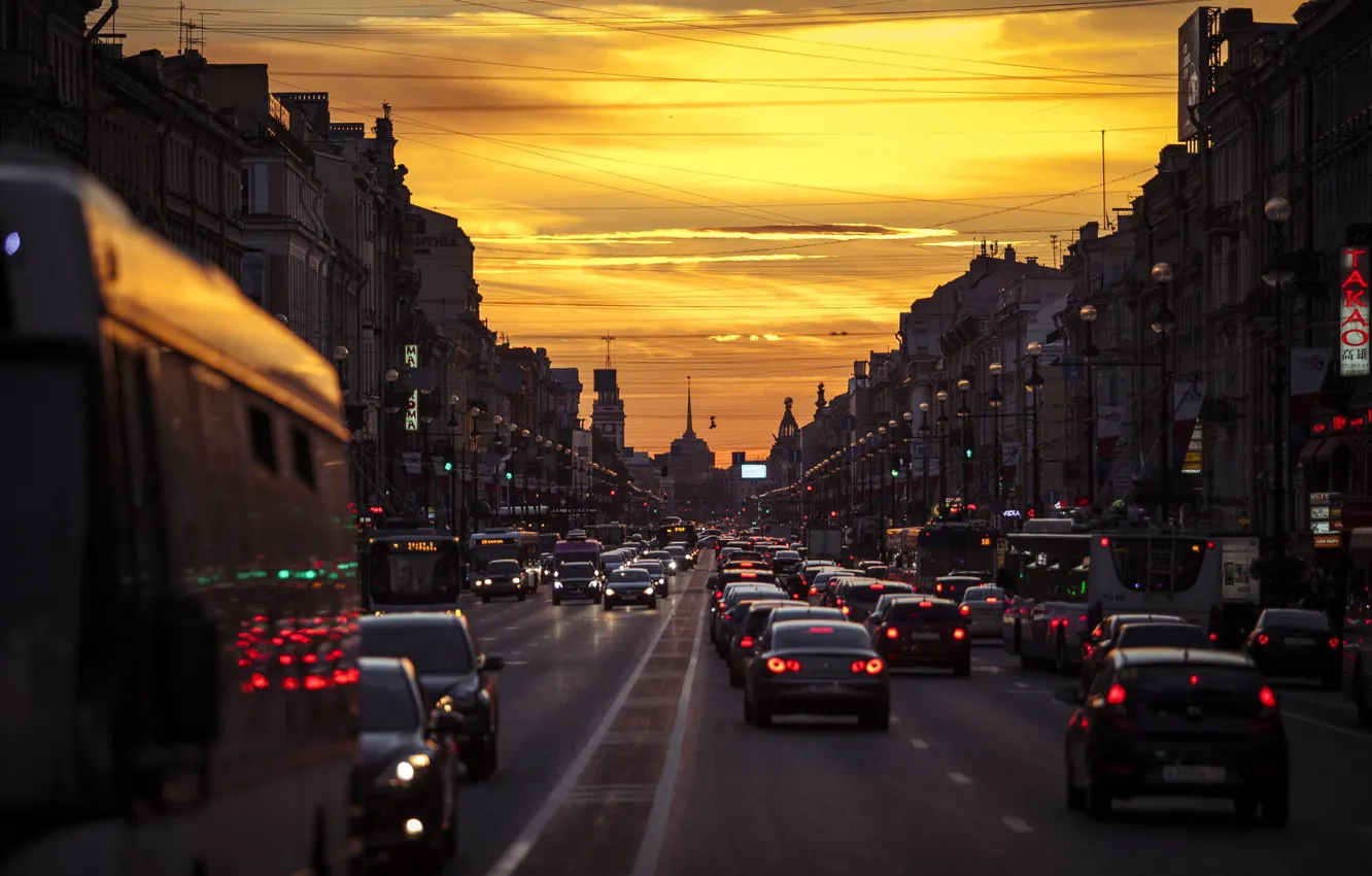 Фото обои машины, движение, улица, вечер, Питер, Санкт-Петербург, Россия, Russia