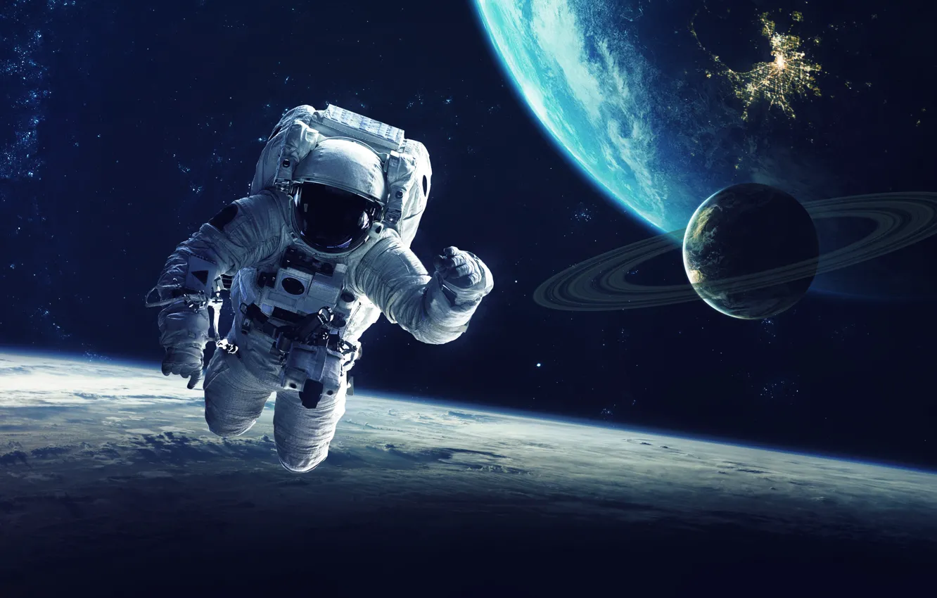 Фото обои space, planet, protective clothing, Astronaut