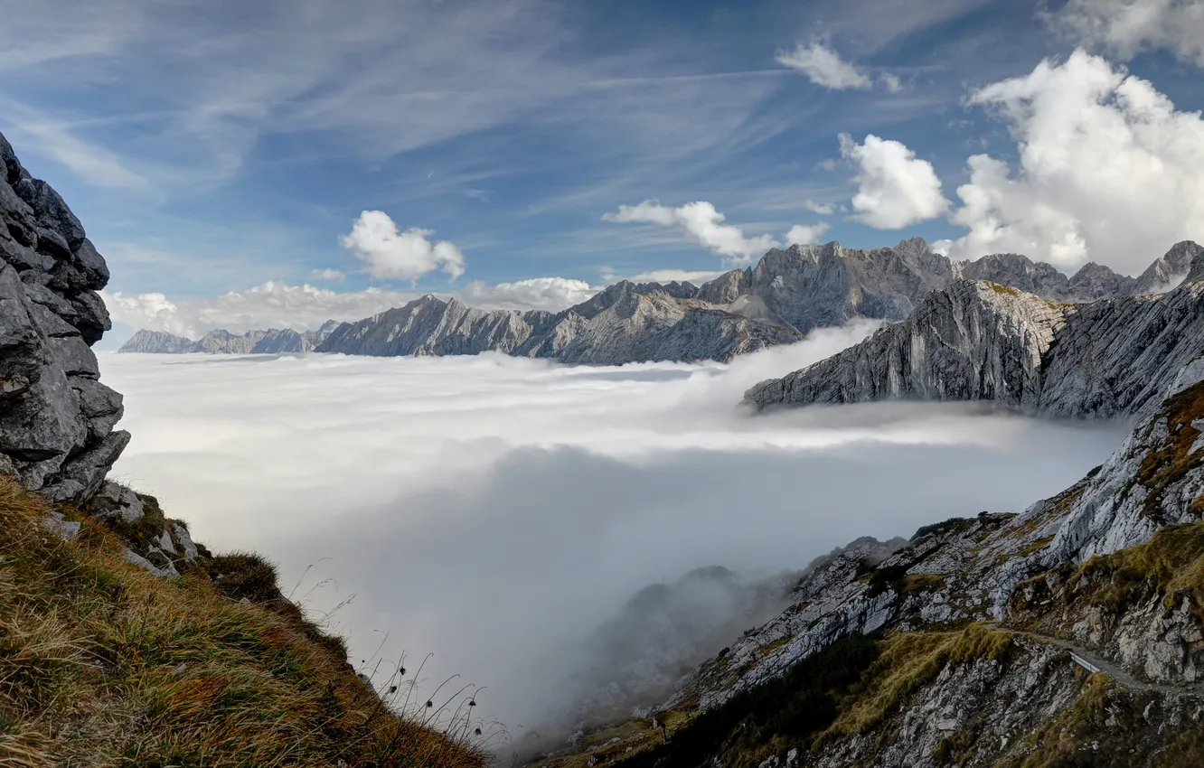 Фото обои небо, облака, горы, вершины, Германия, Бавария, Альпы