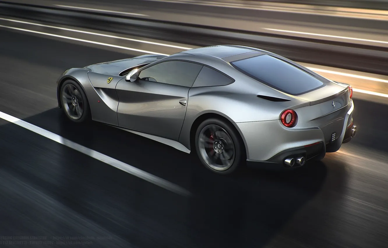 Фото обои Ferrari, Speed, Road, Berlinetta, F12, Silver, Rear