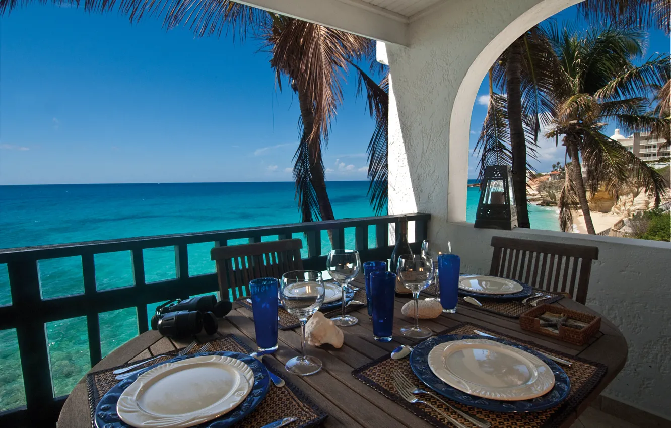 Фото обои море, пляж, отдых, вид, горизонт, relax, балкон, терраса