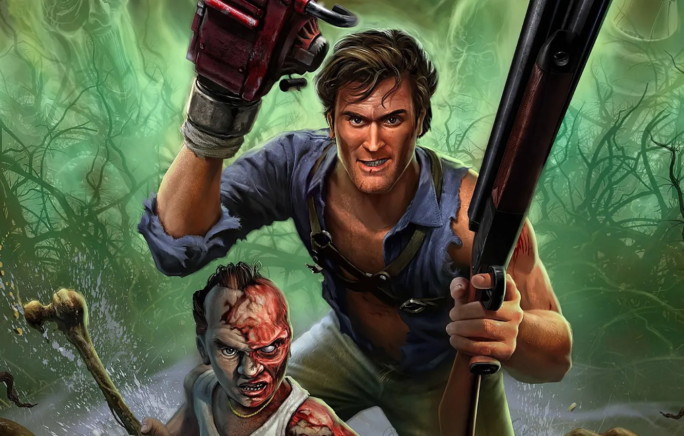 Фото обои оружие, парень, карлик, ожог, Evil Dead: Regeneration