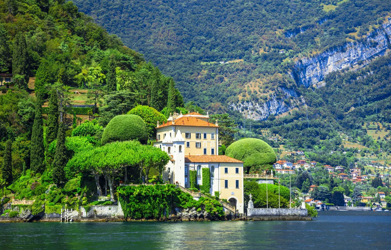 Фото обои горы, озеро, вилла, Италия, Комо, Ленно, Villa del Balbianello