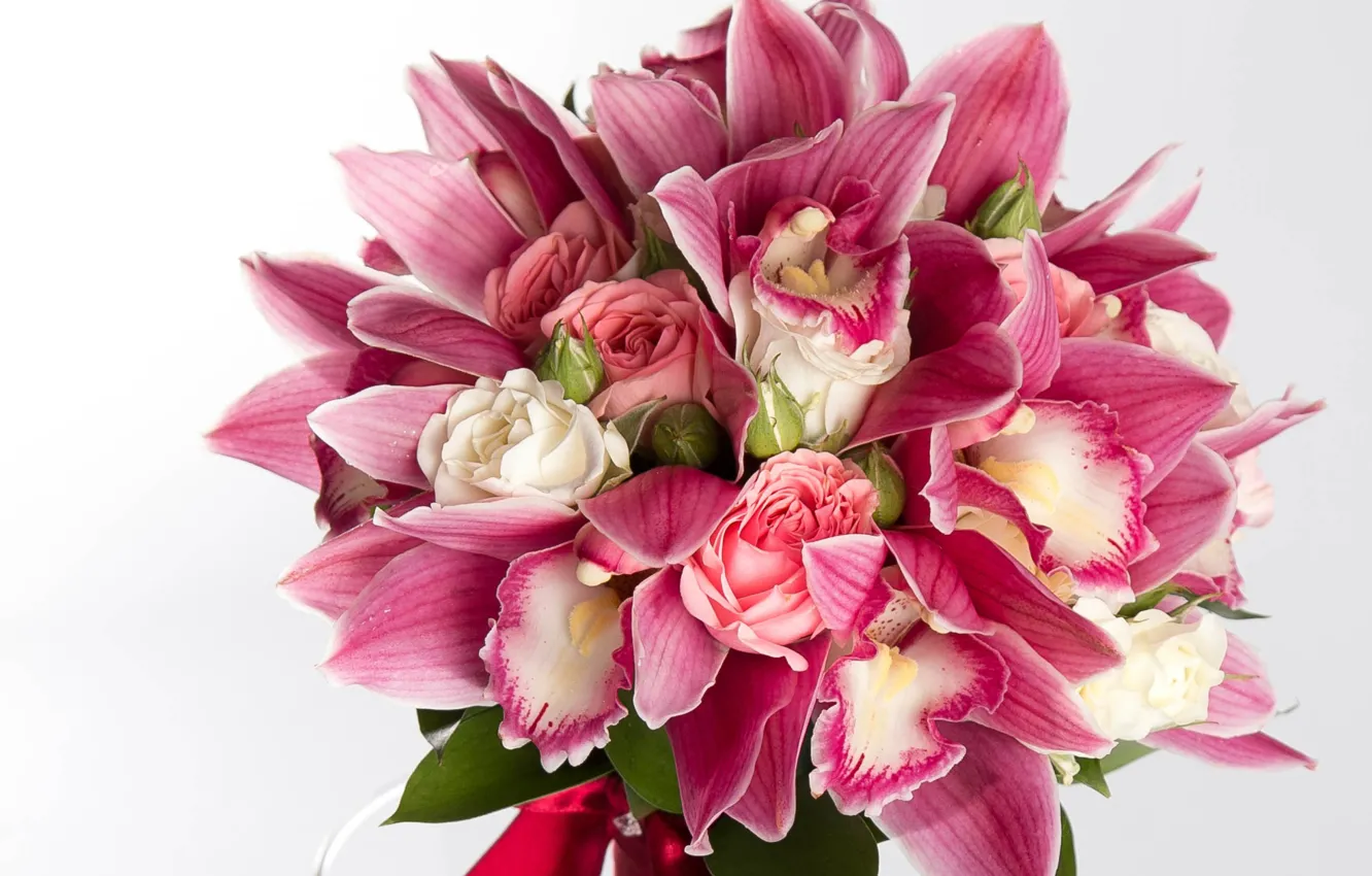 Фото обои розы, букет, орхидея