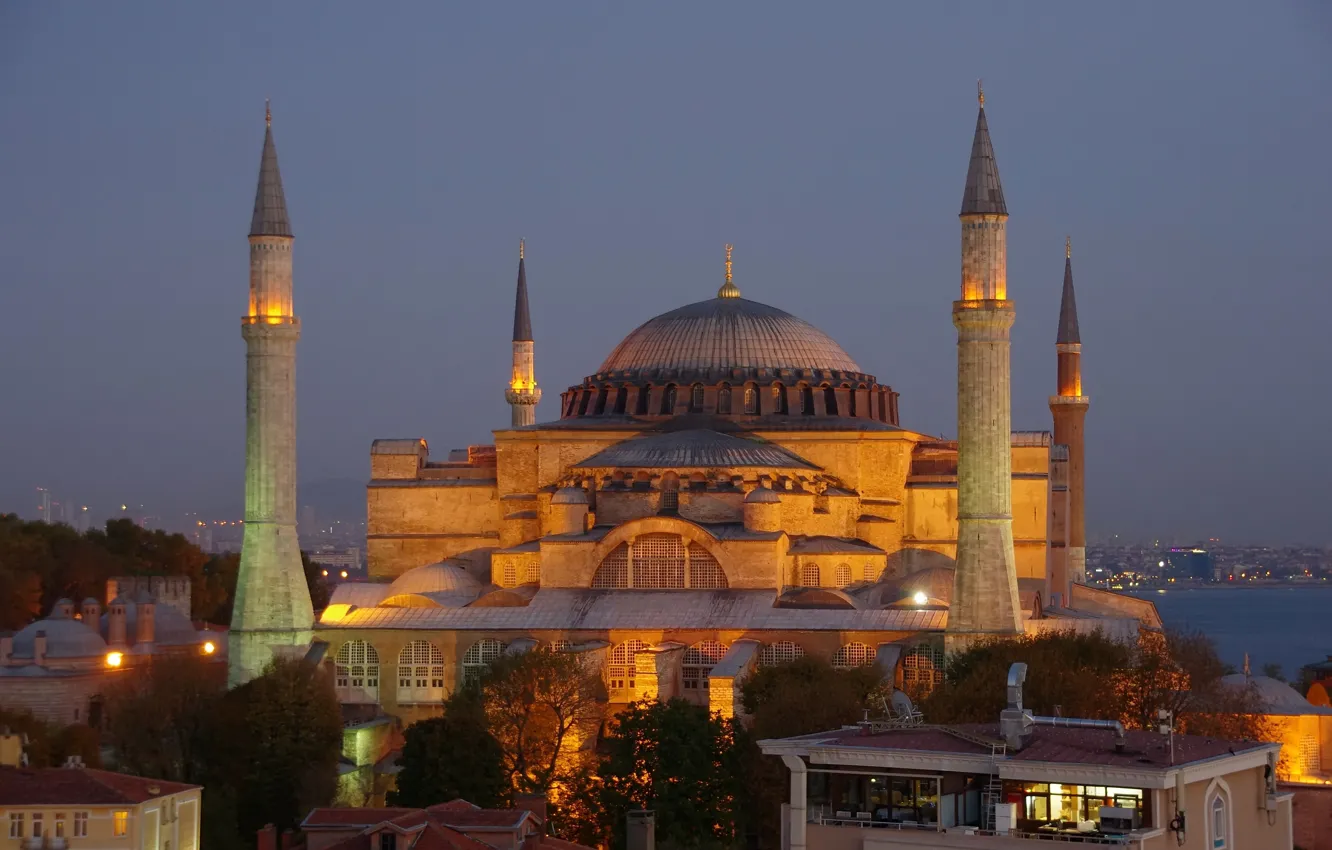 Фото обои Вечер, Стамбул, Турция, Мечеть, Istanbul, Turkey, Evening, Mosque