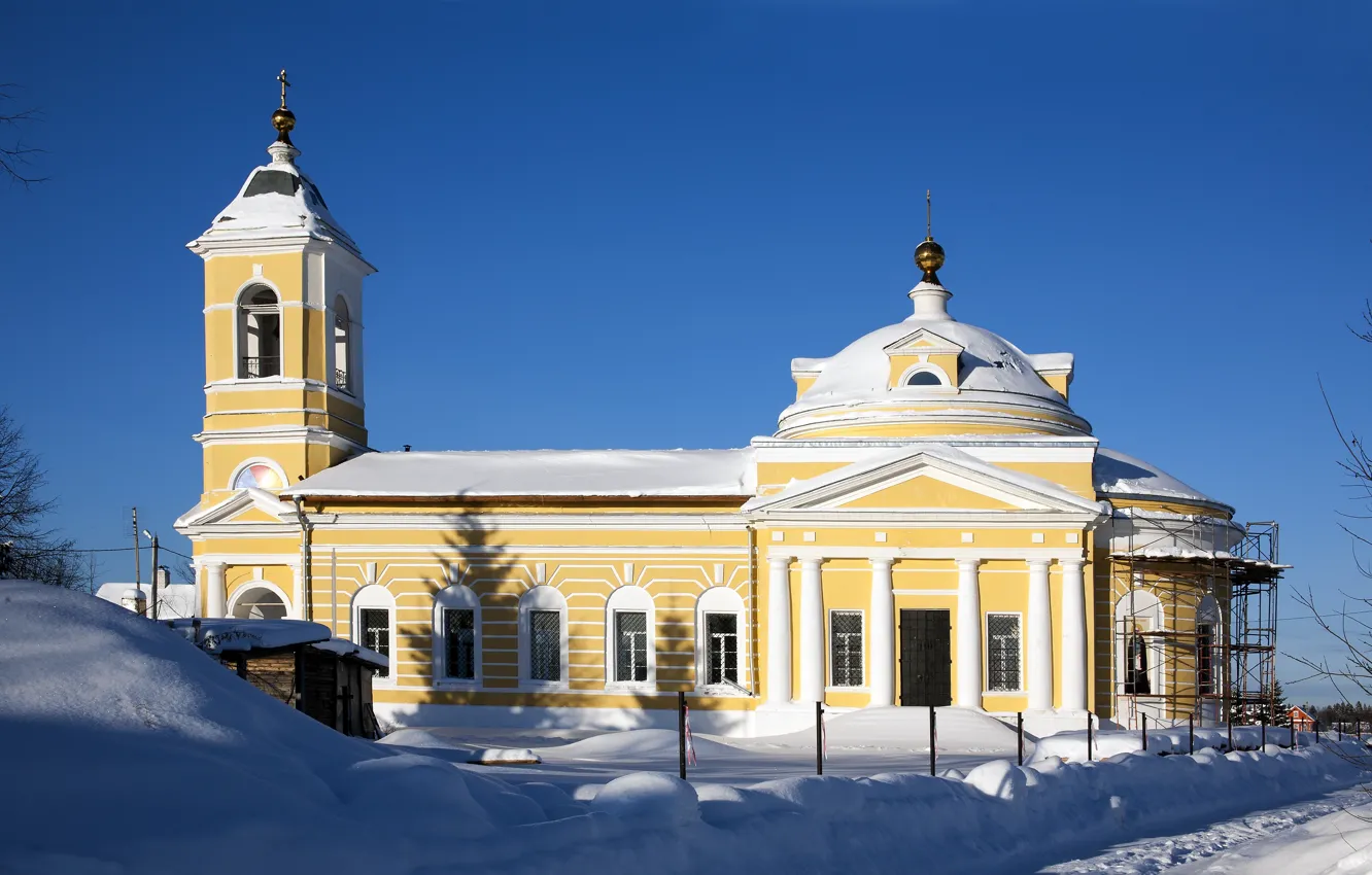 Фото обои зима, снег, церковь, Николая Чудотворца