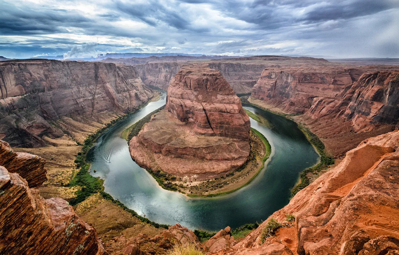 Фото обои США, каньон Глен, Подкова, Horseshoe Bend, штат Аризона, плавный изгиб русла реки Колорадо, меандр